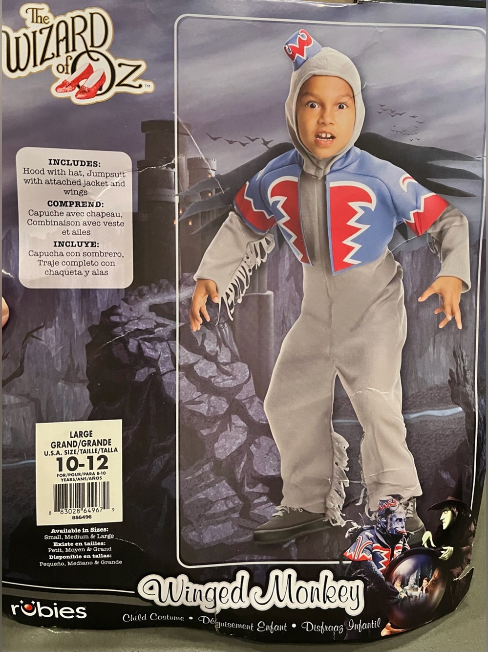 Wizard Of Oz Winged Flying Monkey Costume Kids Child Large Halloween Cosplay EUC